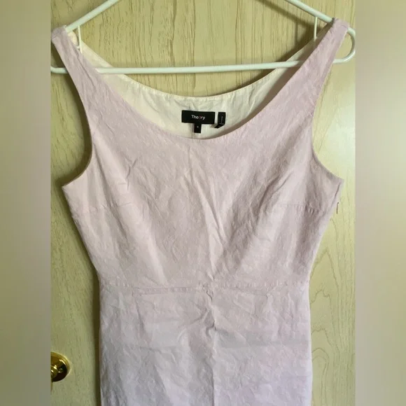 THEORY Ballerina Scoopneck Linen Blend Mini Dress Pink Sz 6